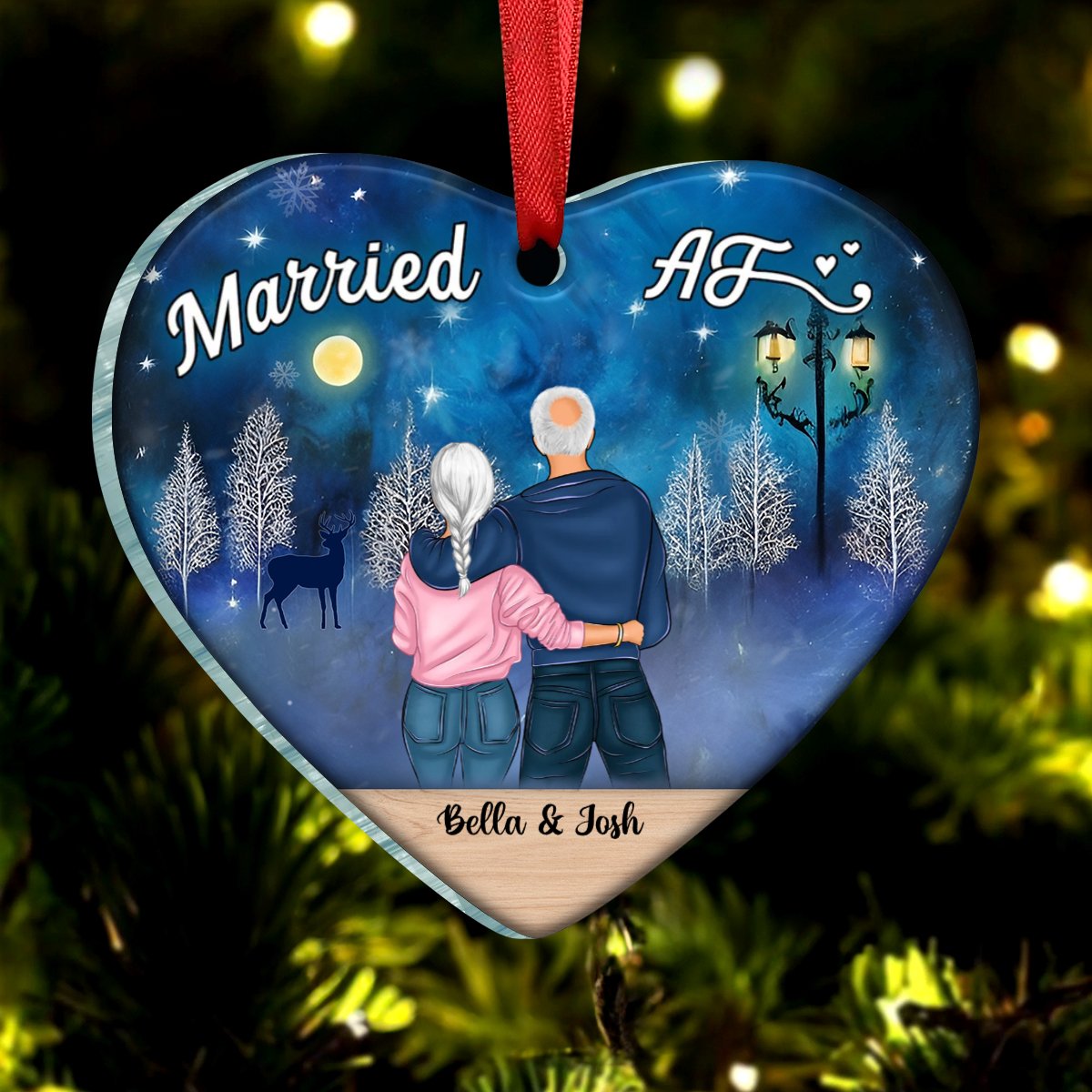 Couple - Christmas Couple Married AF - Personalized Heart Ornament - Makezbright Gifts