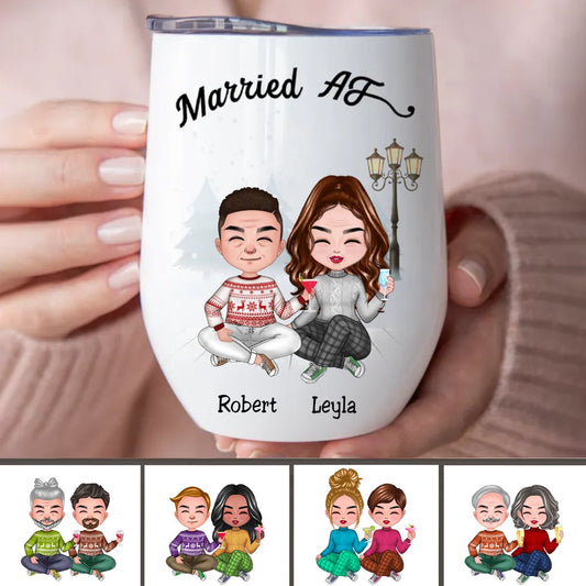 Couple - Christmas Couple Married AF - Personalized Wine Tumbler TC - Makezbright Gifts