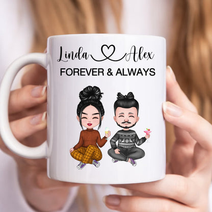 Couple - Couple Sitting Forever And Always - Personalized Mug (Ver 2) - Makezbright Gifts