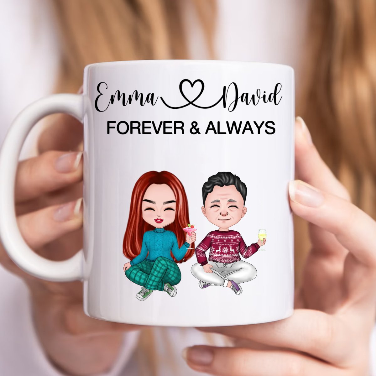 Couple - Couple Sitting Forever And Always - Personalized Mug (Ver 2) - Makezbright Gifts