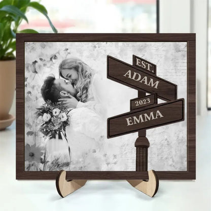 Couple - Custom Photo First Anniversary - Personalized 2 - Layered Wooden Plaque With Stand - Makezbright Gifts