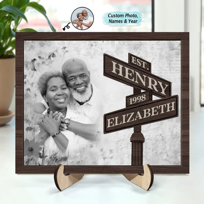 Couple - Custom Photo First Anniversary - Personalized 2 - Layered Wooden Plaque With Stand - Makezbright Gifts