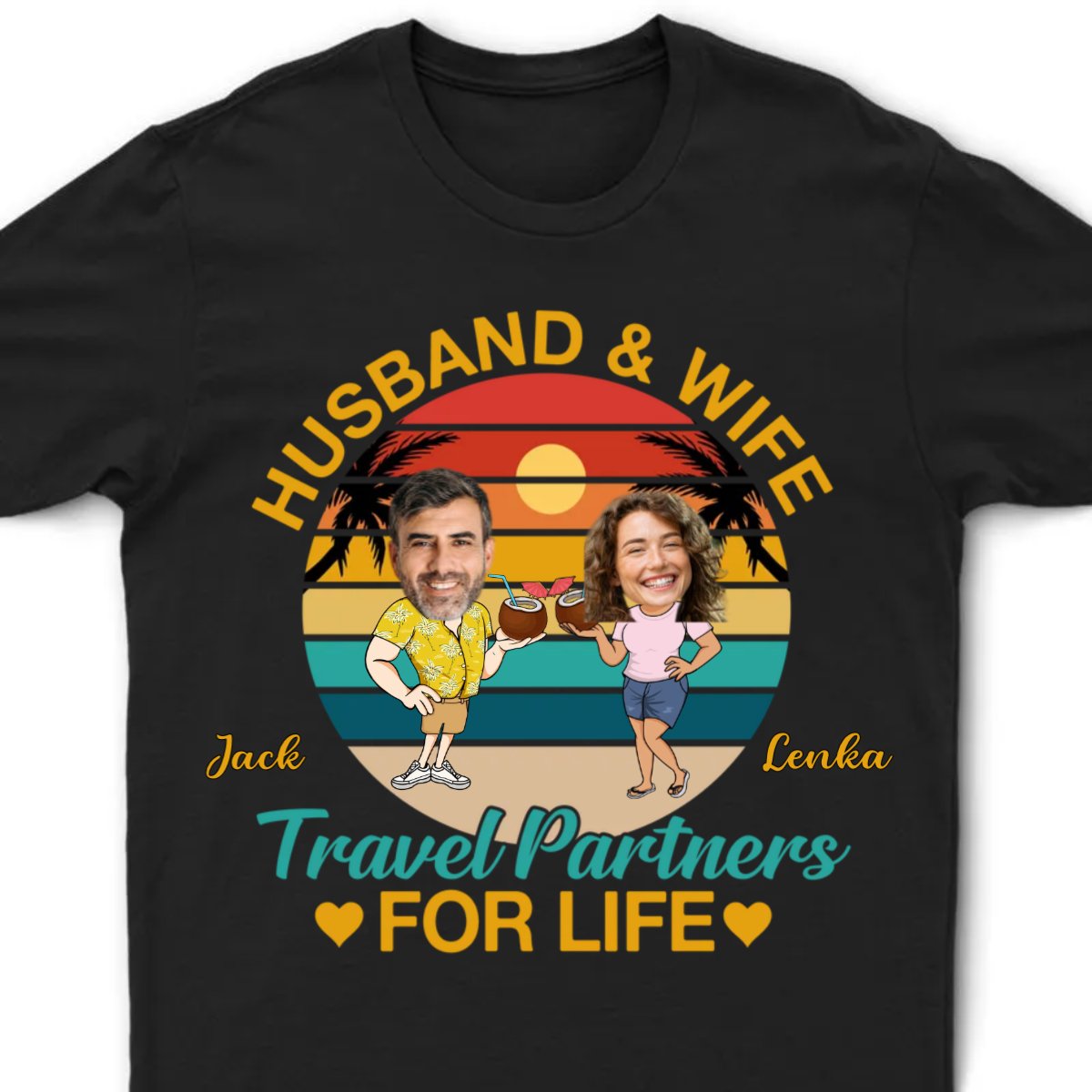 Couple - Custom Photo Husband And Wife Travel Partners For Life Retro - Personalized Unisex T - shirt, Hoodie, Sweatshirt - Makezbright Gifts