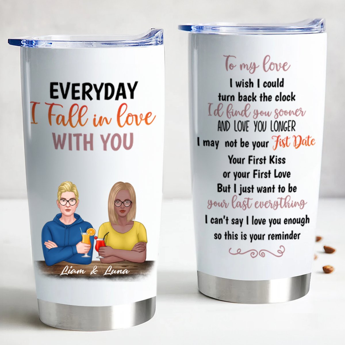 Couple - Everyday I Fall In Love With You - Personalized Tumbler - Makezbright Gifts