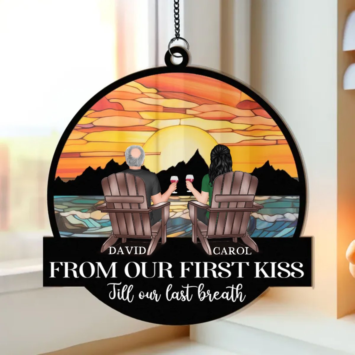 Couple - From Our First Kiss Till Our Last Breath - Personalized Window Hanging Suncatcher Ornament - Makezbright Gifts