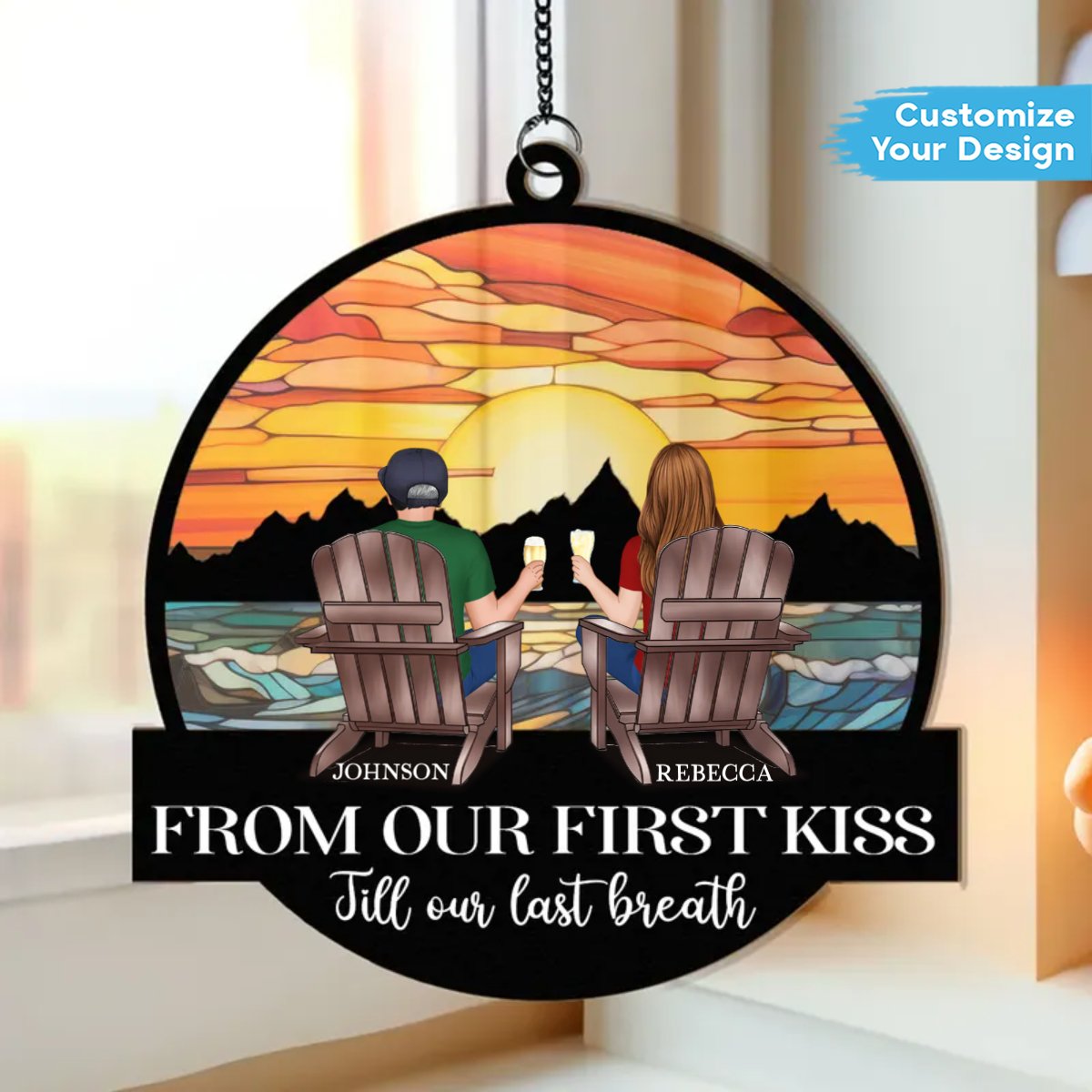 Couple - From Our First Kiss Till Our Last Breath - Personalized Window Hanging Suncatcher Ornament - Makezbright Gifts