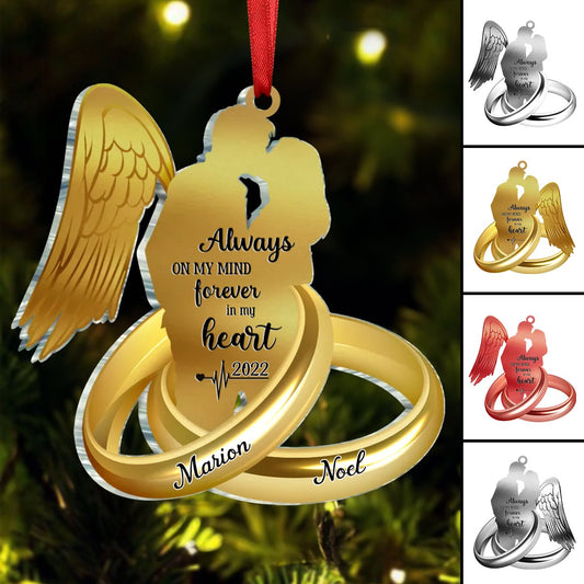 Couple - Husband Wife With Wings Always On My Mind Forever In My Heart Wedding Rings Family Loss - Personalized Ornament - Makezbright Gifts