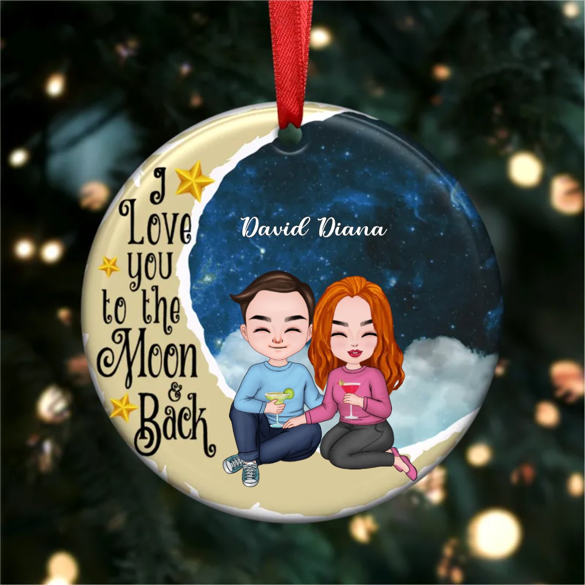 Couple - I Love You To The Moon And Back V2 - Personalized Circle Ornament - Makezbright Gifts