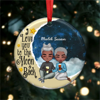 Couple - I Love You To The Moon And Back V2 - Personalized Circle Ornament - Makezbright Gifts