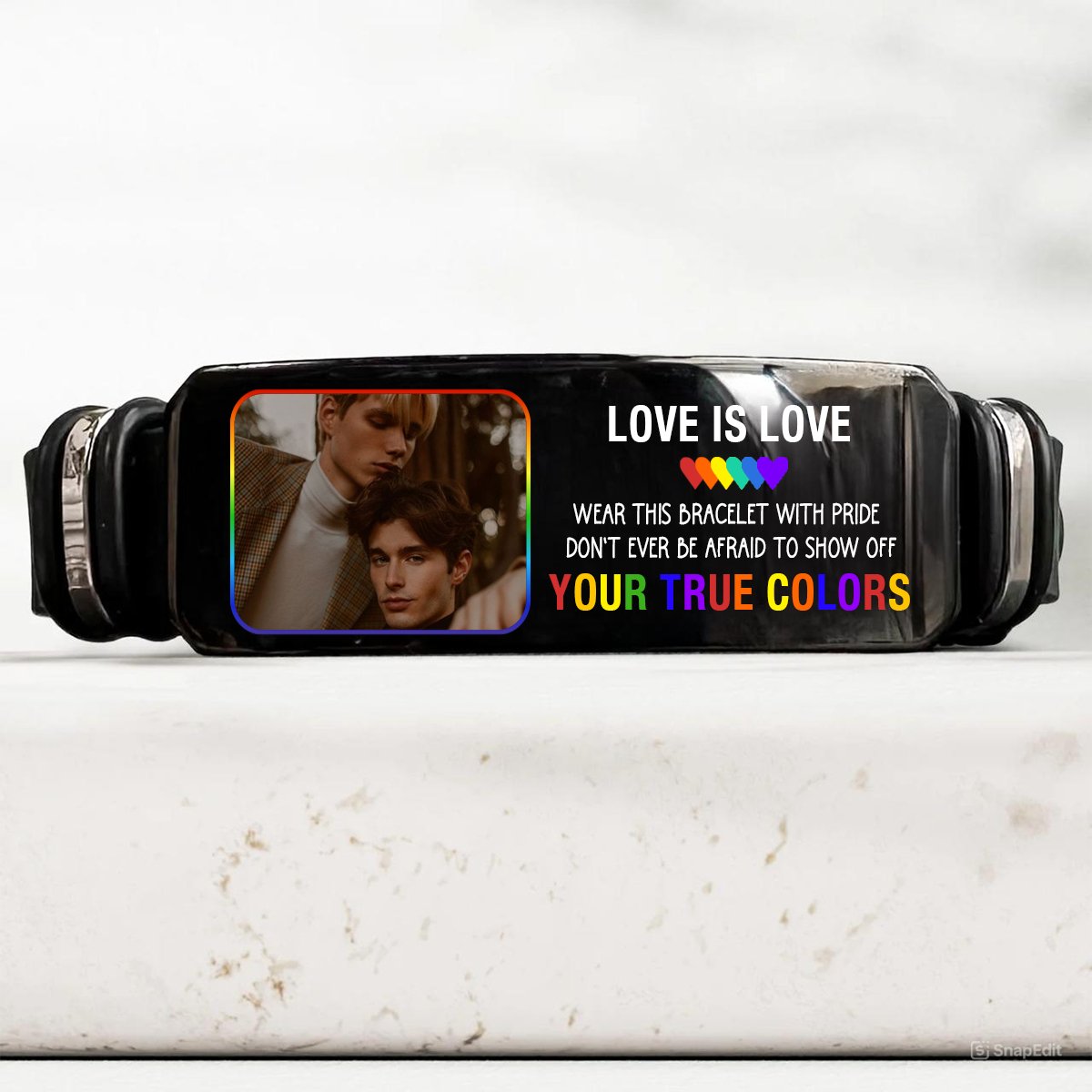 Couple - LGBT Show Off Your True Colors Love Is Love Pride - Personalized Engraved Bracelet - Makezbright Gifts