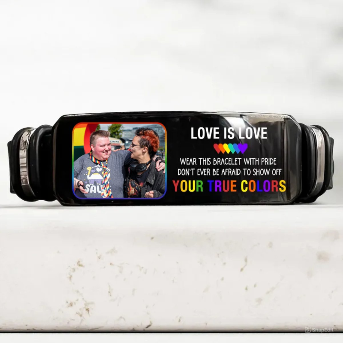 Couple - LGBT Show Off Your True Colors Love Is Love Pride - Personalized Engraved Bracelet - Makezbright Gifts