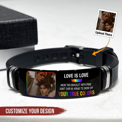 Couple - LGBT Show Off Your True Colors Love Is Love Pride - Personalized Engraved Bracelet - Makezbright Gifts