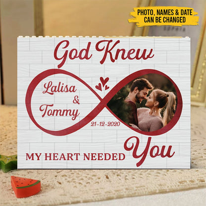 Couple - Photo My Heart Needed You - Personalized Custom Horizontal Rectangle Shaped Building Brick Blocks - Makezbright Gifts