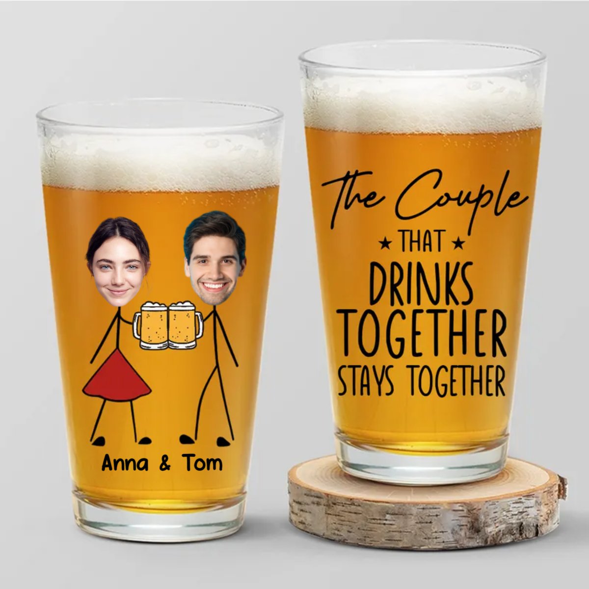 Couple - The Couple That Drinks Together Stays Together - Personalized Beer Glass - Makezbright Gifts