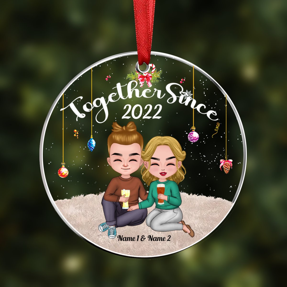 Couple - Together Since - Personalized Acrylic Circle Ornament - Makezbright Gifts