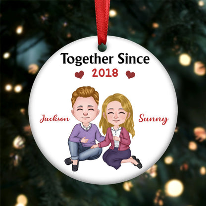 Couple - Together Since - Personalized Christmas Circle Ornament - Makezbright Gifts