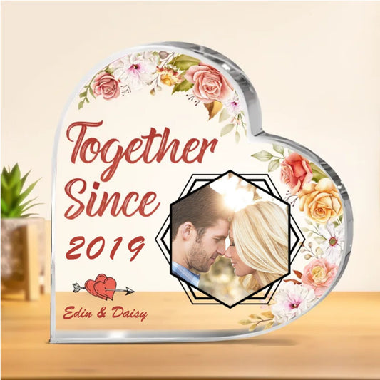 Couple - Together Since - Personalized Heart Acrylic Plaque - Makezbright Gifts