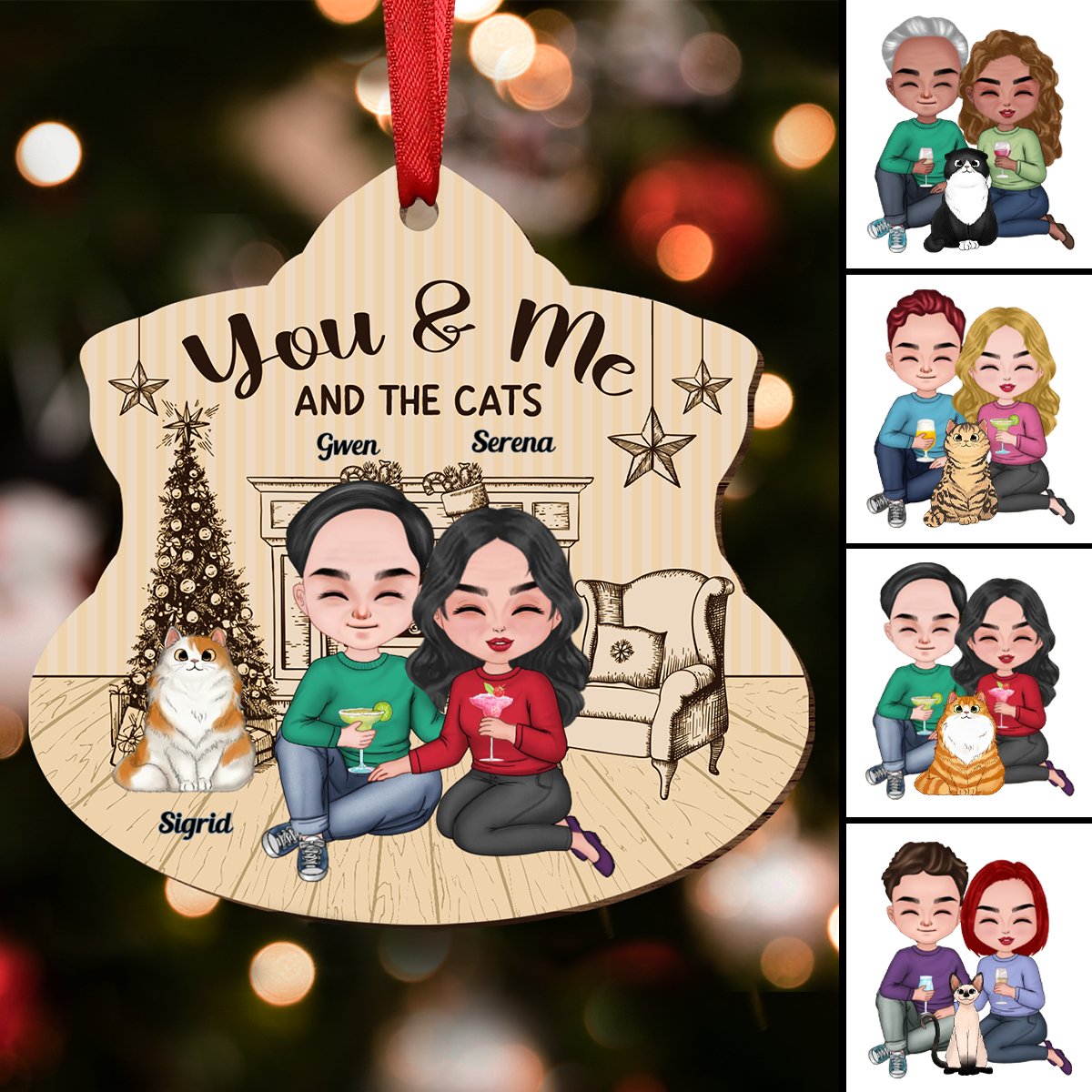 Couple - You & Me And The Cat - Personalized Transparent Ornament - Makezbright Gifts