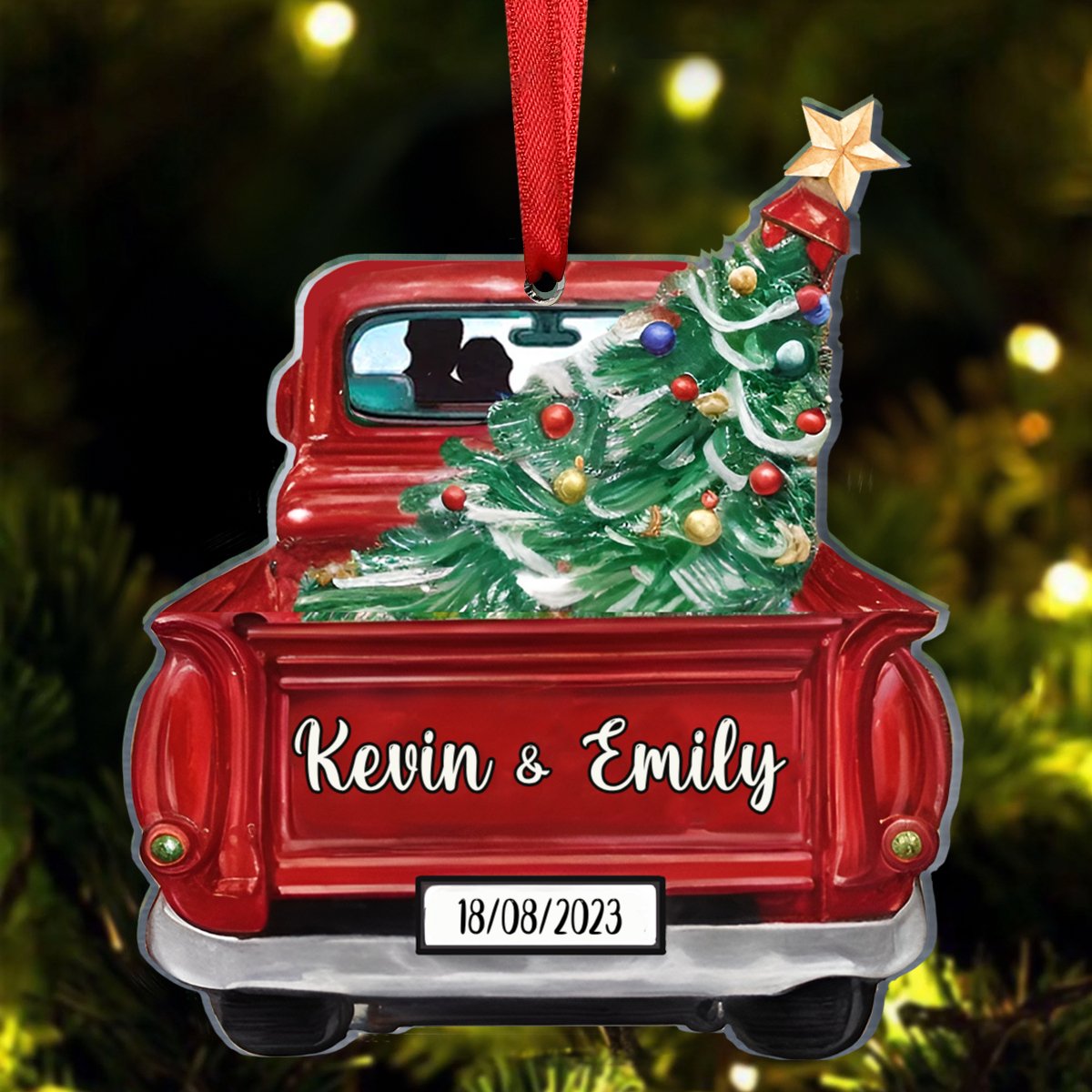 Couples - Christmas Tree Couple Custom Names and Date - Personalized Truck Ornament - Makezbright Gifts