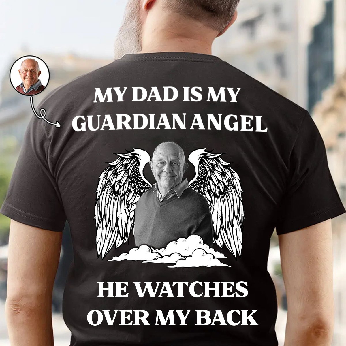 Custom Photo My Dad Is My Guardian Angel Memorial - Personalized T Shirt - Makezbright Gifts