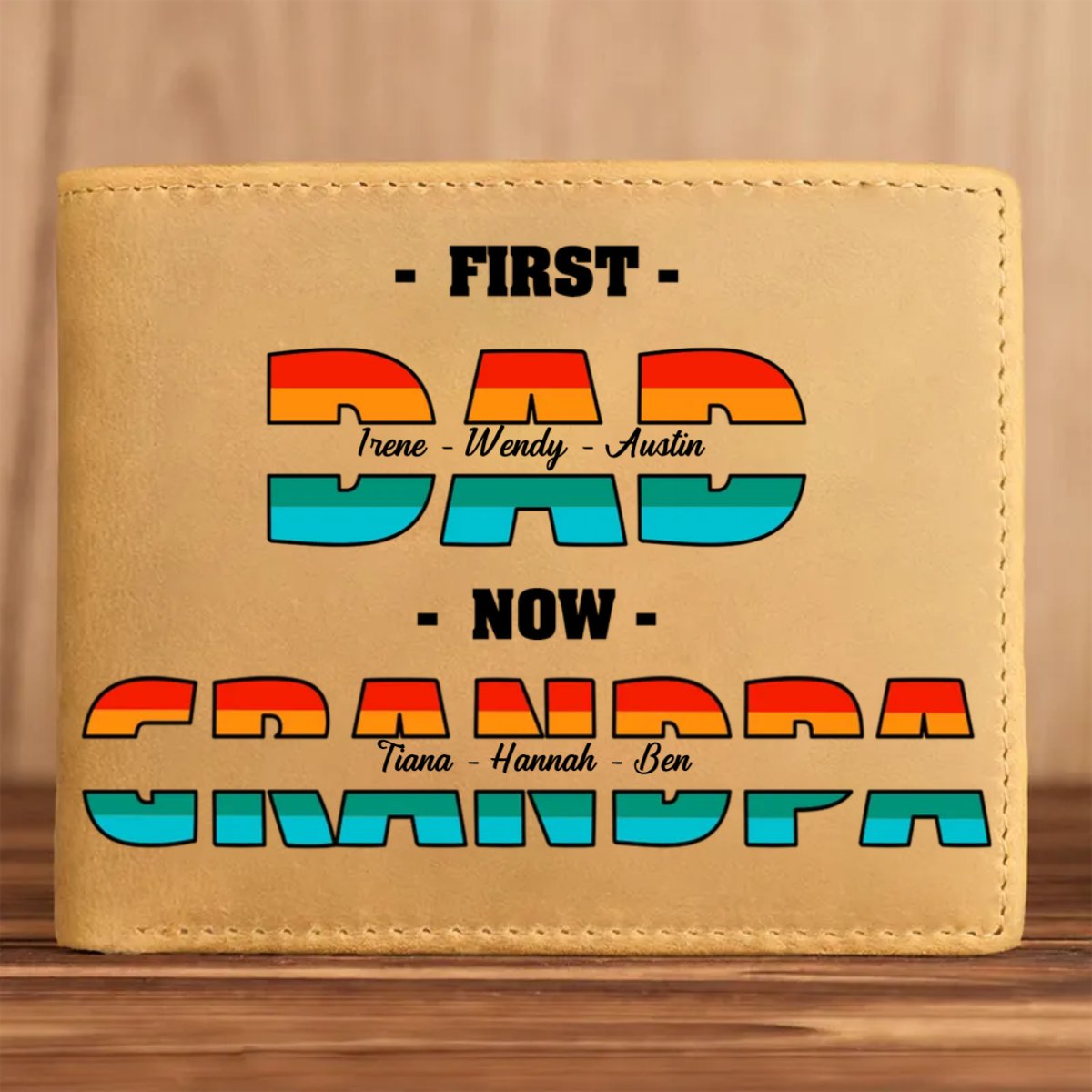 Dad - First Dad Now Grandpa - Personalized Leather Wallet - Makezbright Gifts