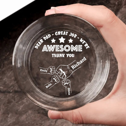 Dad - Fist Bump Dear Dad Great Job We're Awesome Thank You - Personalized Engraved Whiskey Glass - Makezbright Gifts