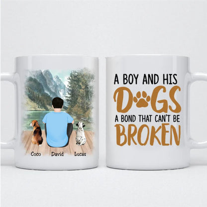 Dog Lovers - A Boy And His Dogs, A Bond That Can't Be Broken - Personalized Mug - Makezbright Gifts