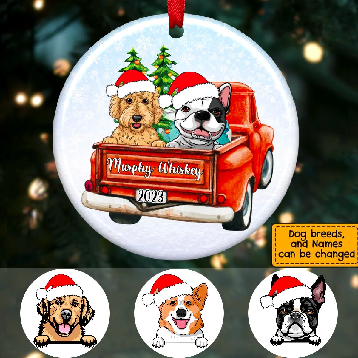 Dog Lovers - Christmas and Dogs, Personalized Circle Ornaments - Makezbright Gifts