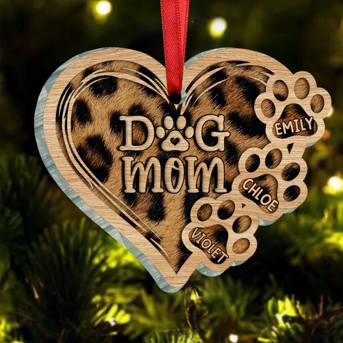 Dog Lovers - Christmas Dog Mom Heart - Personalized Ornament - Makezbright Gifts