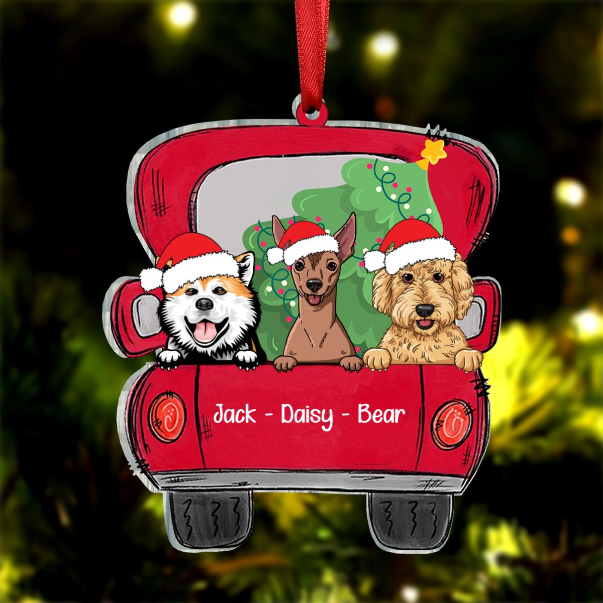 Dog Lovers - Dog Christmas - Personalized Red Truck Ornament - Makezbright Gifts