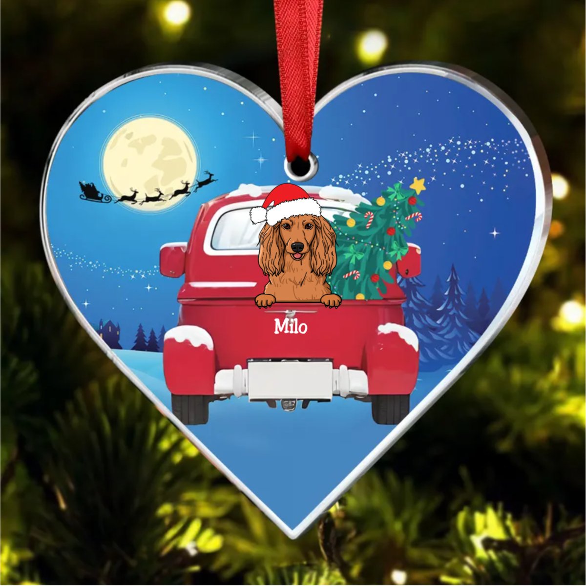 Dog Lovers - Dog Christmas Red Truck - Personalized Heart Ornament - Makezbright Gifts