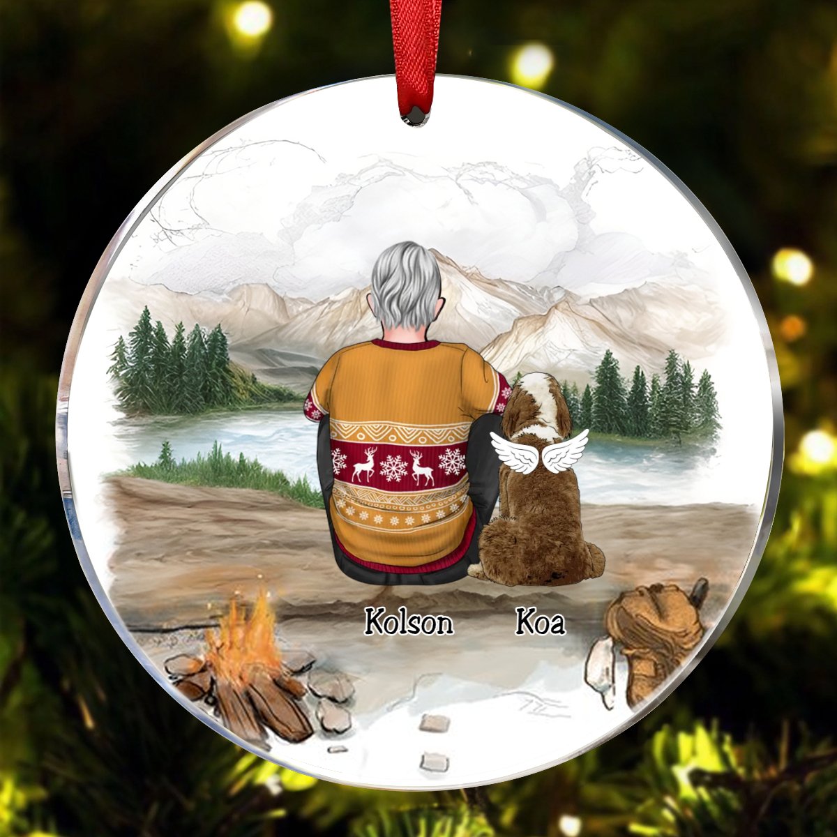 Dog Lovers - Dog & Couple - Mountain Hiking - Personalized Circle Ornament - Makezbright Gifts