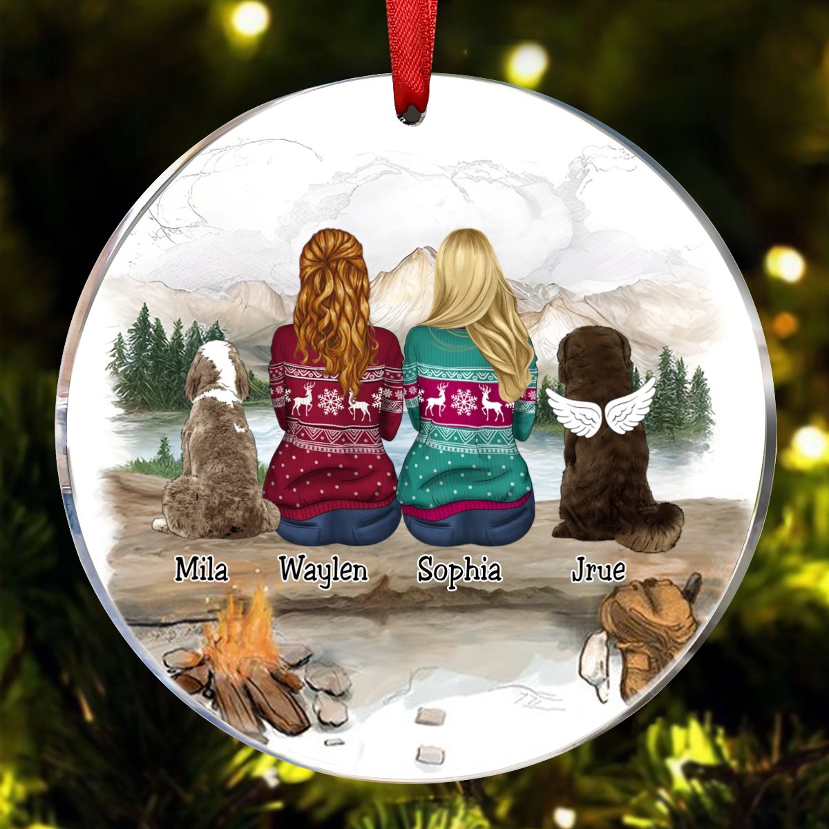 Dog Lovers - Dog & Couple - Mountain Hiking - Personalized Circle Ornament - Makezbright Gifts