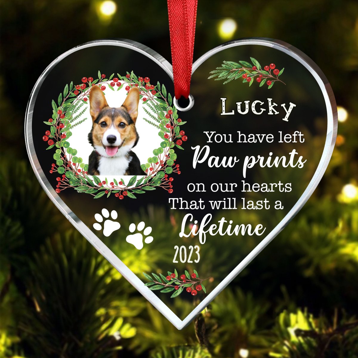 Dog Lovers - Dog Memo You Have Left Paw Prints On Our Hearts - Personalized Heart Ornament - Makezbright Gifts