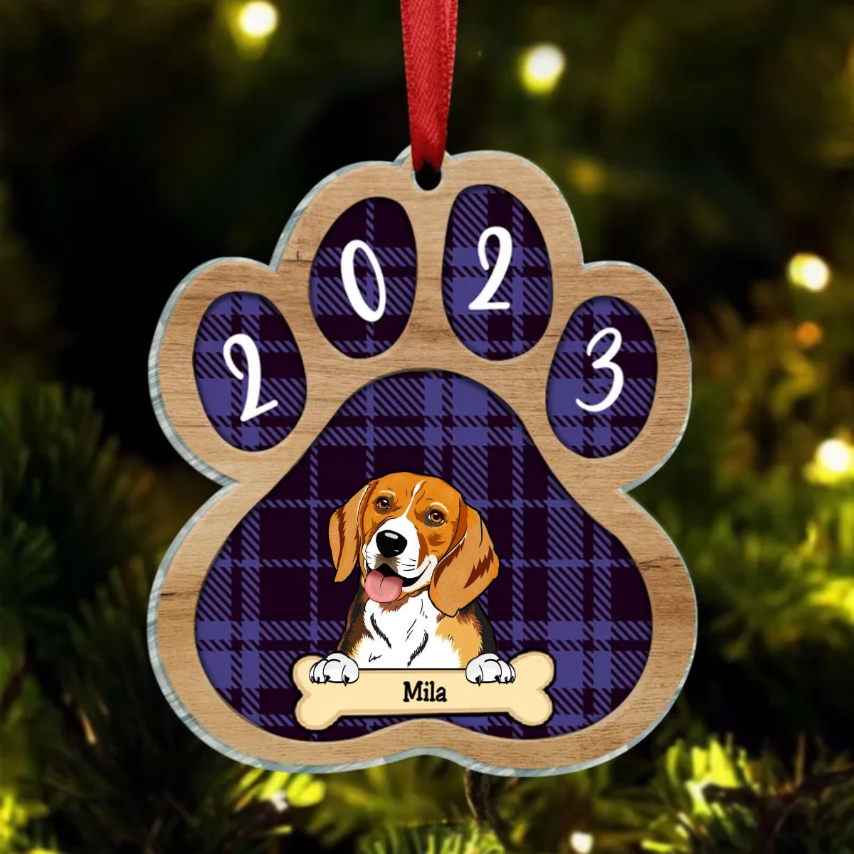 Dog Lovers - Dog Paw Shaped Wood Christmas - Personalized Circle Ornament - Makezbright Gifts