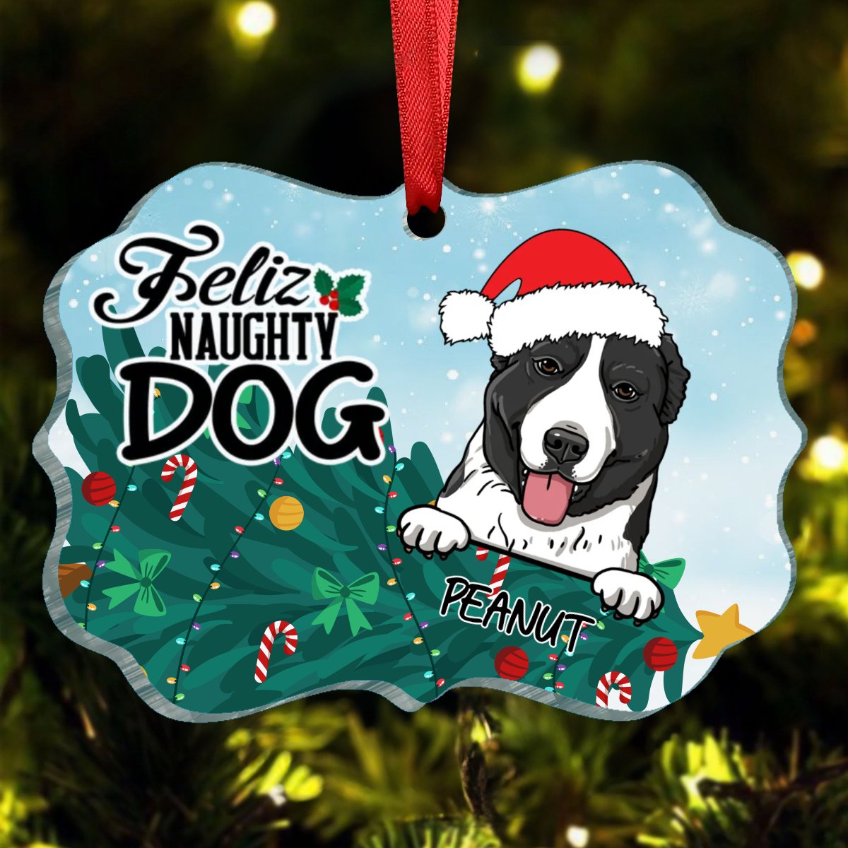 Dog Lovers - Feliz Naughty Dog - Personalized Acrylic Ornament - Makezbright Gifts