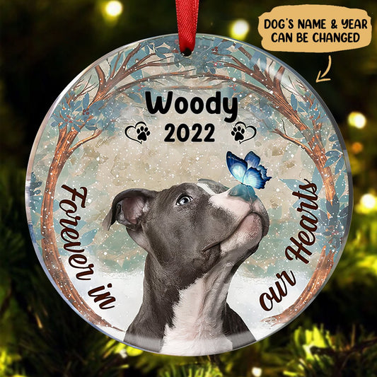 Dog Lovers - Forever In Our Hearts Pitbull Dog - Personalized Circle Ornament - Makezbright Gifts