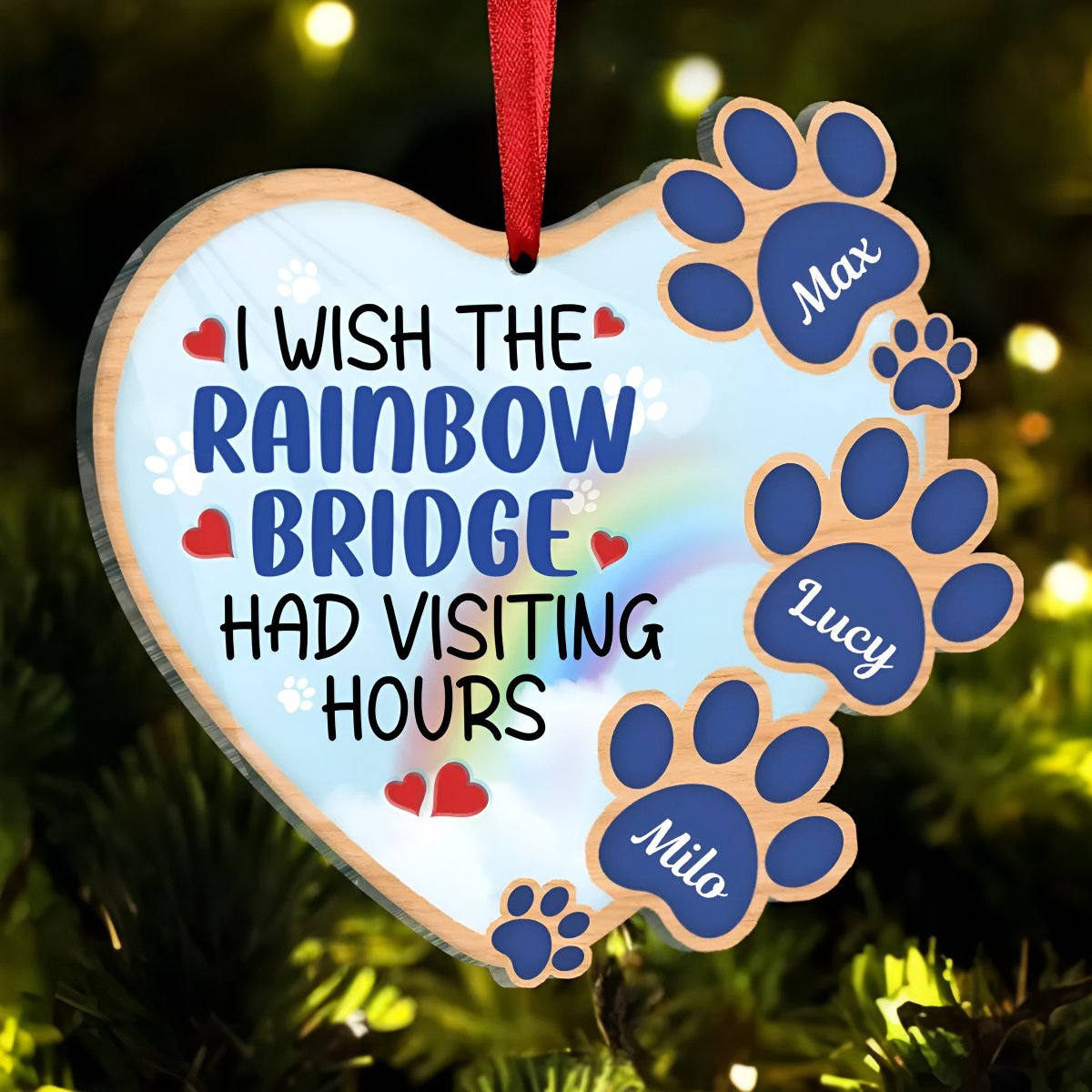 Dog Lovers - I Wish The Rainbow Bridge Had Visiting Hours - Personalized Heart Ornament - Makezbright Gifts