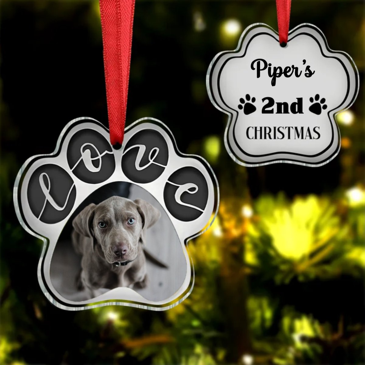 Dog Lovers - Love Paw Print - Personalized Ornament - Makezbright Gifts