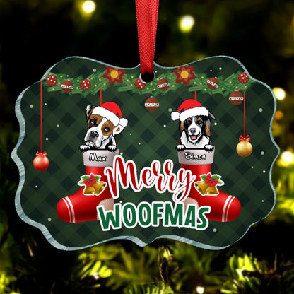 Dog Lovers - Merry Woofmas - Dog Christmas - Personalized Acrylic Ornament - Makezbright Gifts