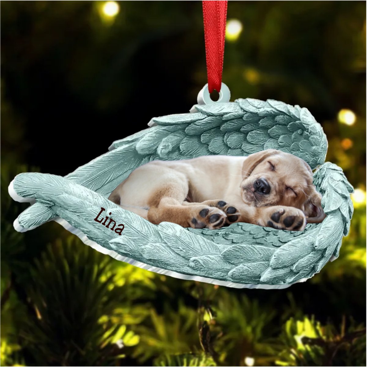 Dog Lovers - Sleeping Pet Within Angel Wings - Personalized Ornament - Makezbright Gifts