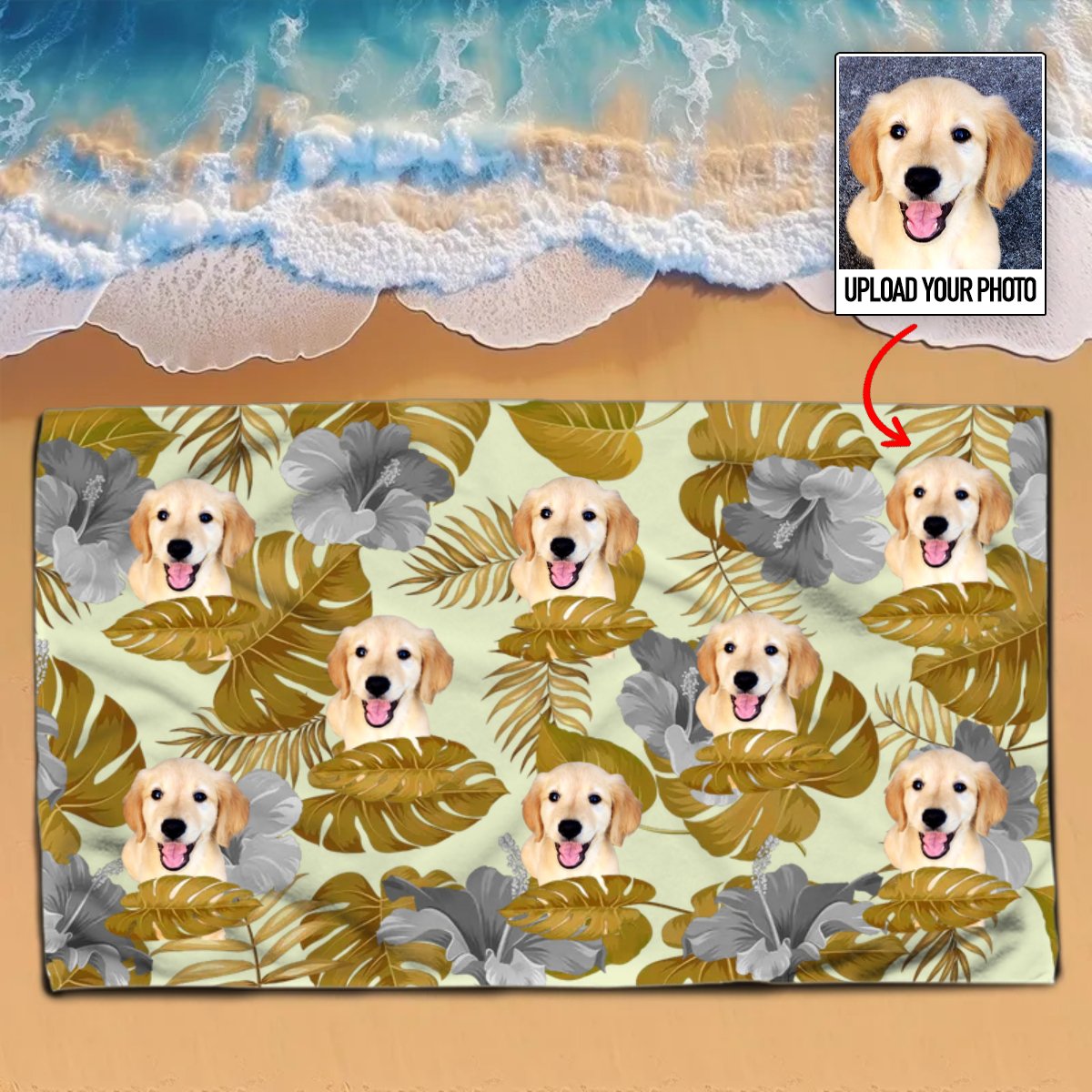 Dog Lovers - Upload Photo Dog - Personalized Beach Towel (HJ) - Makezbright Gifts