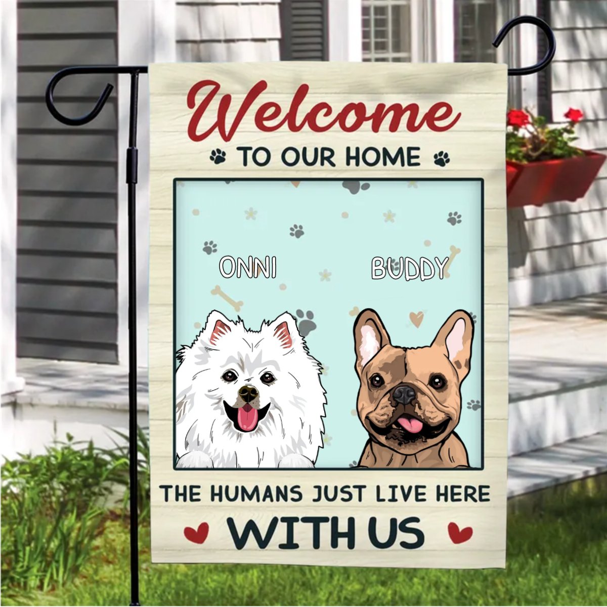 Dog Lovers - Welcome To Our Home - Personalized Flag - Makezbright Gifts