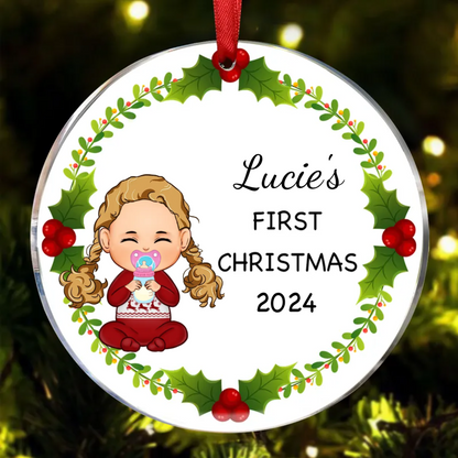 Christmas Wreath Baby First Christmas Doll Personalized Circle Ornament