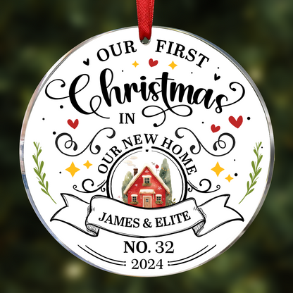 First Christmas In New Home Couples Family - Personalized Circle Acrylic Ornament