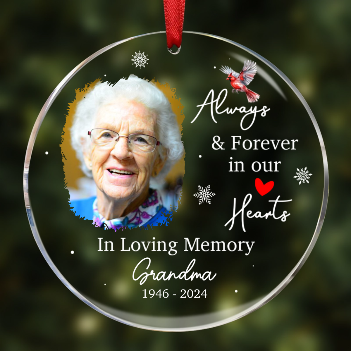 Custom Photo Always & Forever In Our Hearts - Personalized Circle Acrylic Ornament