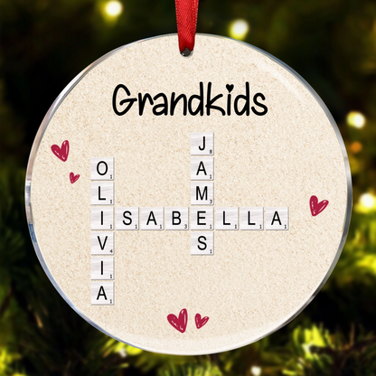 Grandkids Unique Crossword Art Puzzle Personalized Acrylic Ornament, Gift For Grandma Grandparents