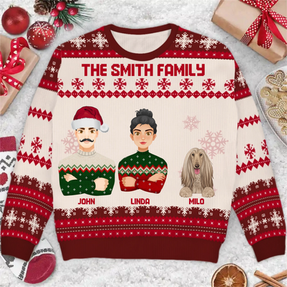 Flat Art Semi-real Pet - Christmas, Funny Gift For Family, Couple, Parents, Grandparents, Dog, Cat Lovers - Personalized Unisex Ugly Sweater