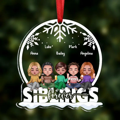 Family Where Love Never Ends - Family Personalized Custom Ornament - Acrylic Snow Globe Shaped - Christmas Gift For Siblings, Brothers, Sisters, Cousins, Friends