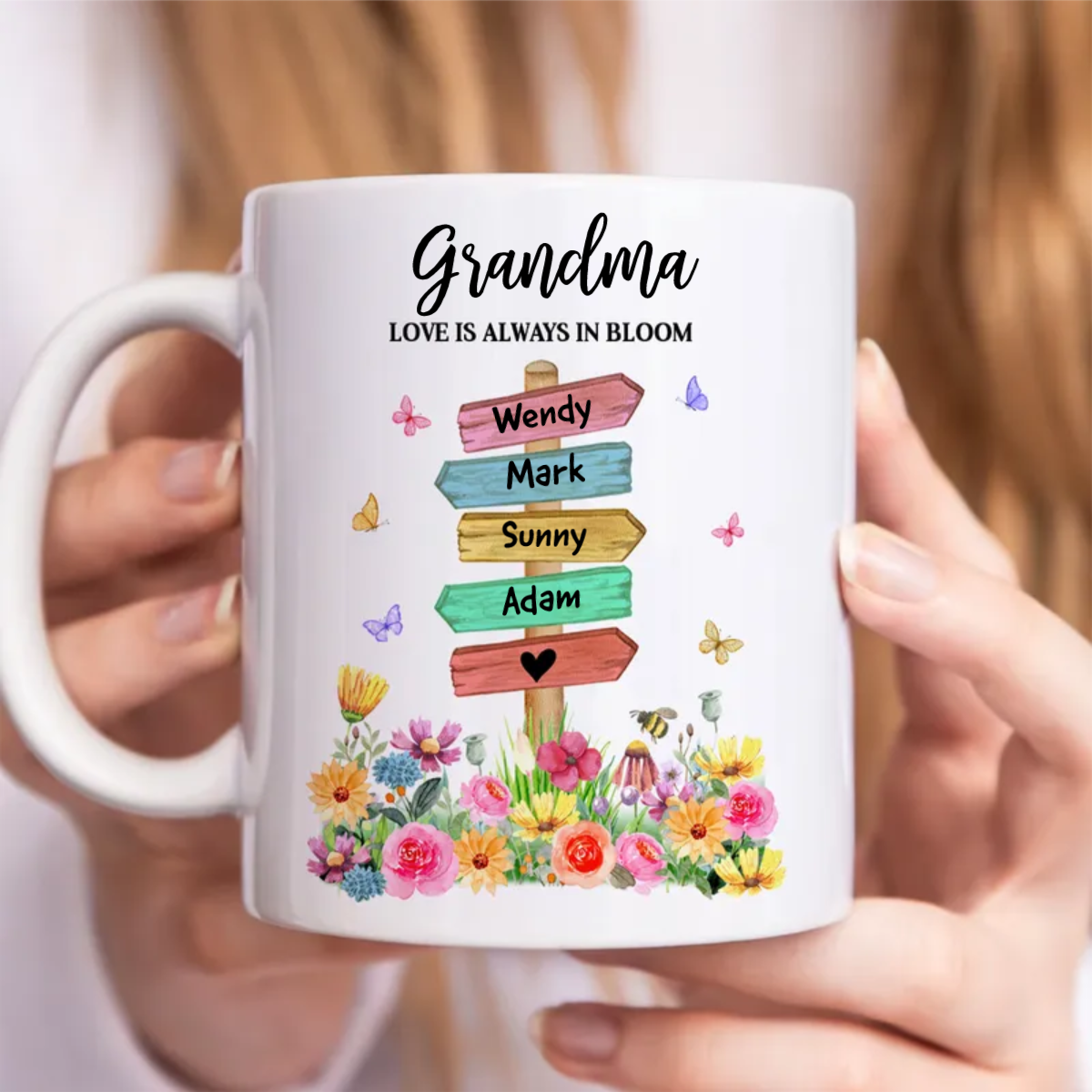 Grandma - Grandma Mom's Garden Butterflies, Where Love Grows - Personalized Mug